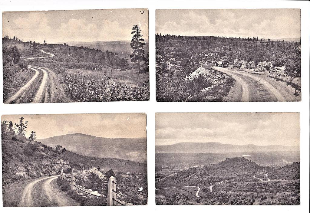 Postcards sent from early travelers of Raton Pass. Note the automobile, for scale. [source](https://www.pinterest.com/pin/31595634866102853/)